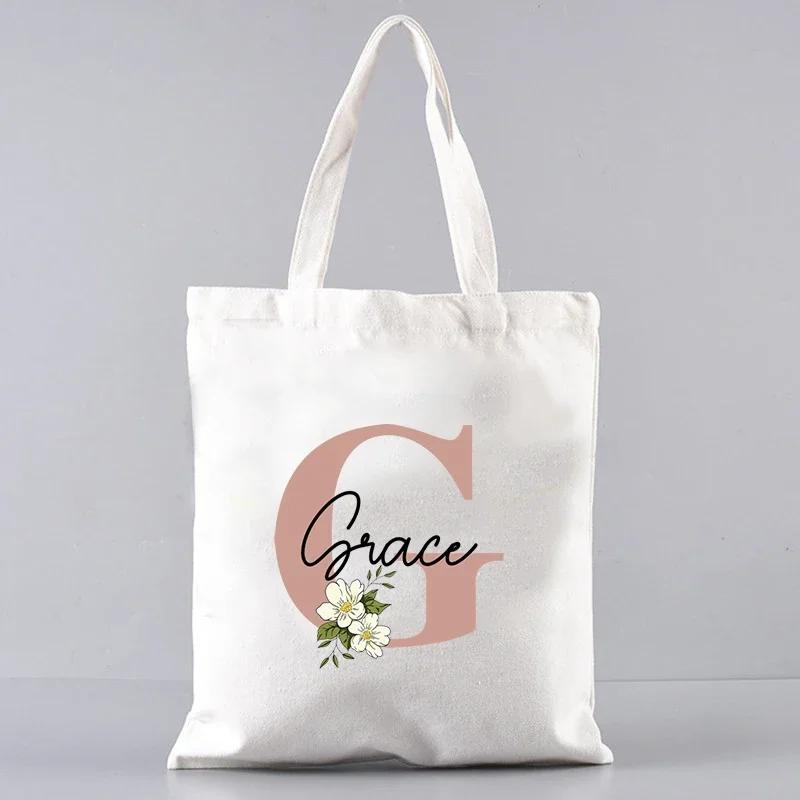 Custom Name White Canvas Tote Bag Large Capacity Foldable Supermarket Shopping Bag For Women Shopper Personalized Handbags