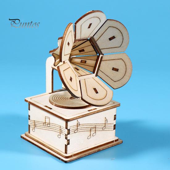 1 Sada DIY Retro Gramofon Model Kit Ručně vyráběné Dřevěné Puzzle Ručně poháněný Fonograf Stavebnice Řemesla Gramofon STEM Projekt Dětská Vzdělávací Hračka