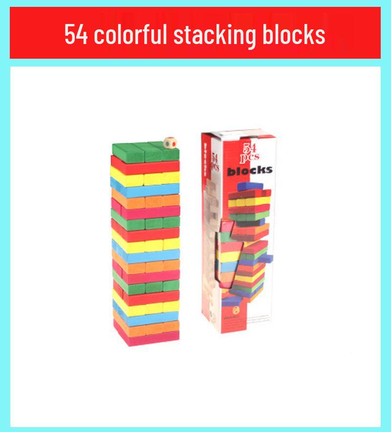 Colorful 54-Piece Wooden Jenga Stacking Game: Educational & Creative Desktop Blocks