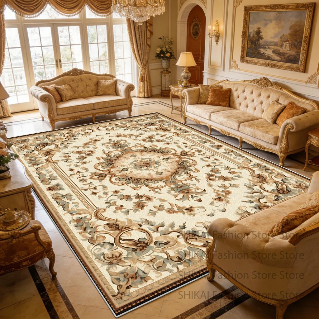 European Style Flower Beige Living Room Carpet Home Decoration Luxury Non-slip Fluffy Rug Large Size Easy Clean Soft Floor Mats