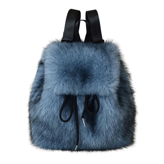 Женский меховой рюкзак Повседневный милый пушистый рюкзак-сумка Застежка-шнурок Мягкий пушистый рюкзак для девочек для уличных прогулок, поездок на работу, повседневных дел синий