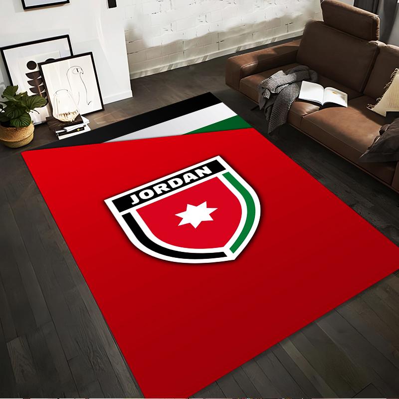 Jordanian Flag Shield Design Rug Non-slip rug suitable for living room and bedroom sofas.