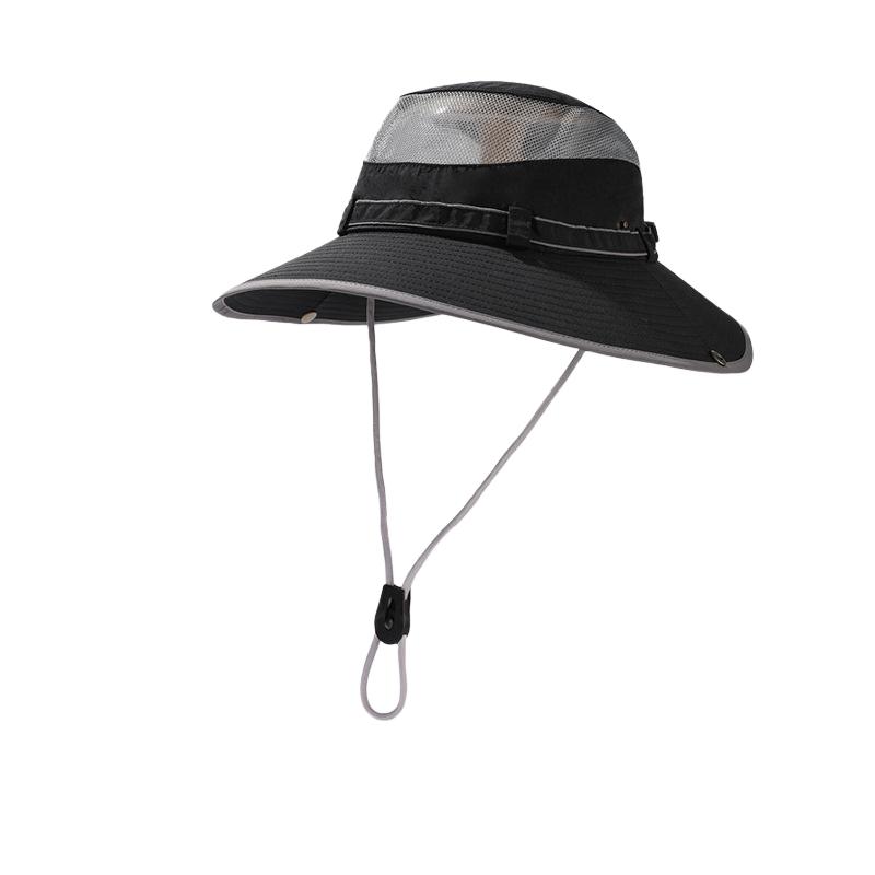 Unisex Wide Brim Mesh Sun Hat Uv Protection Breathable Adjustable Chin Strap Outdoor Hiking Fishing Bucket Hat