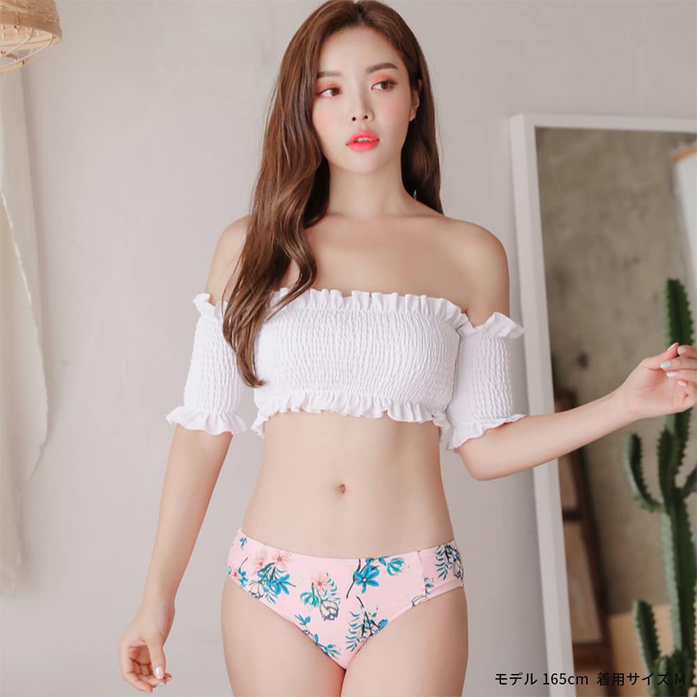 Body Off Bikini Cute Mom 2022 Border Folded Border High Skirt Body 1847 [Aunii] Women's Swimsuit, Covering, Shoulder, Shirred, Set, Swimsuit,