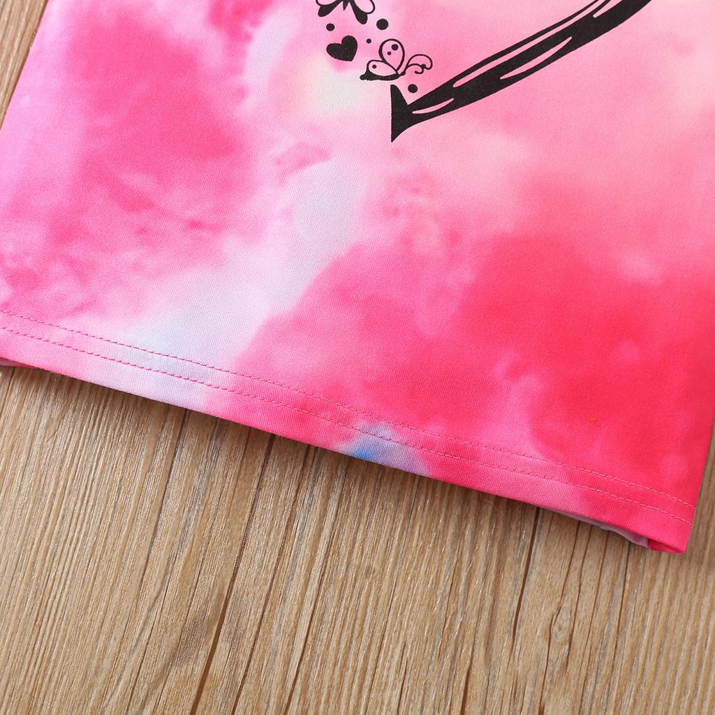 Girls Summer Outfit New Tie Dye Heart Print Short Sleeve Top  Shorts Set Casual Style