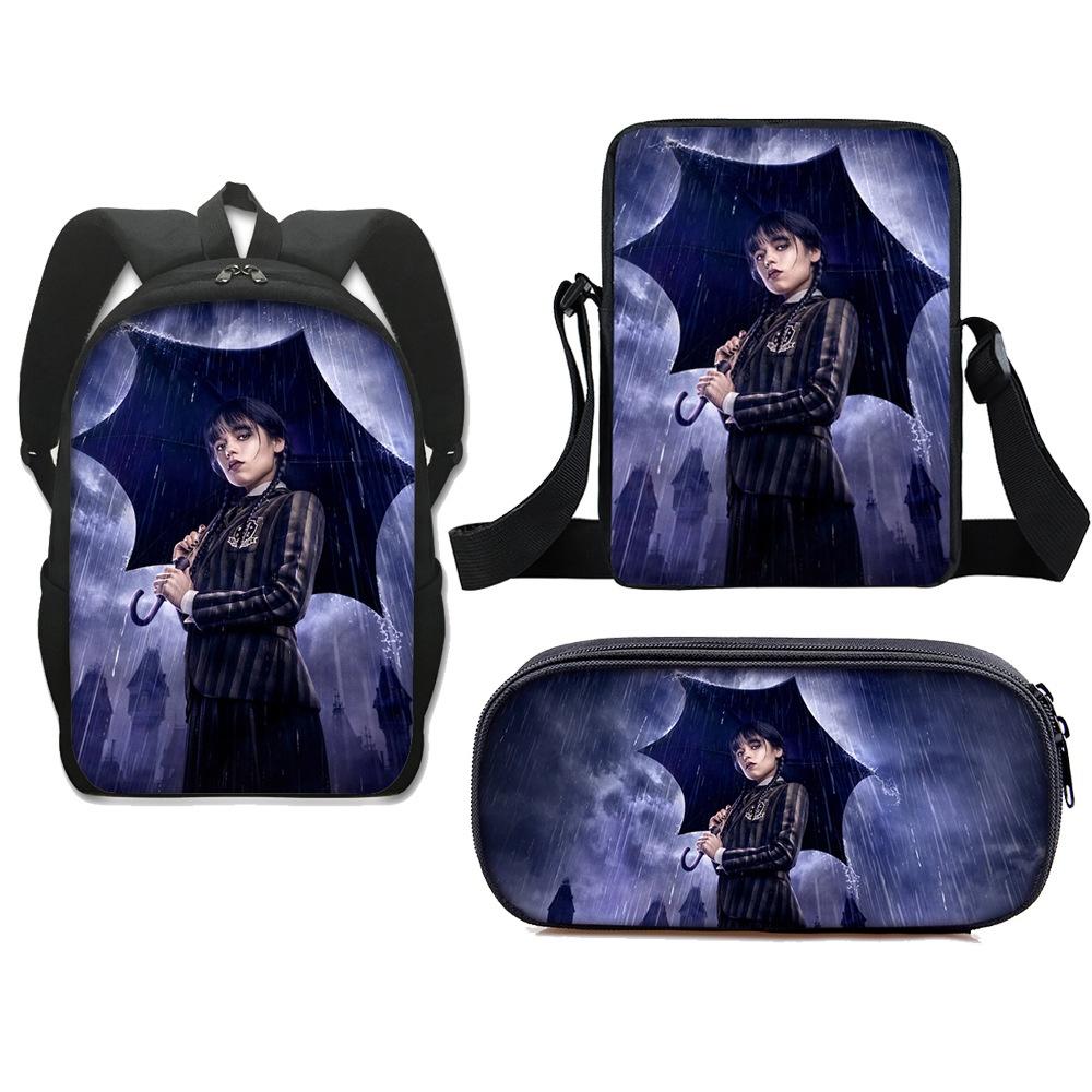 3pcs Wednesday The Adams Family Backpack+shoulder Bag+pencil Case Set Kids Gift