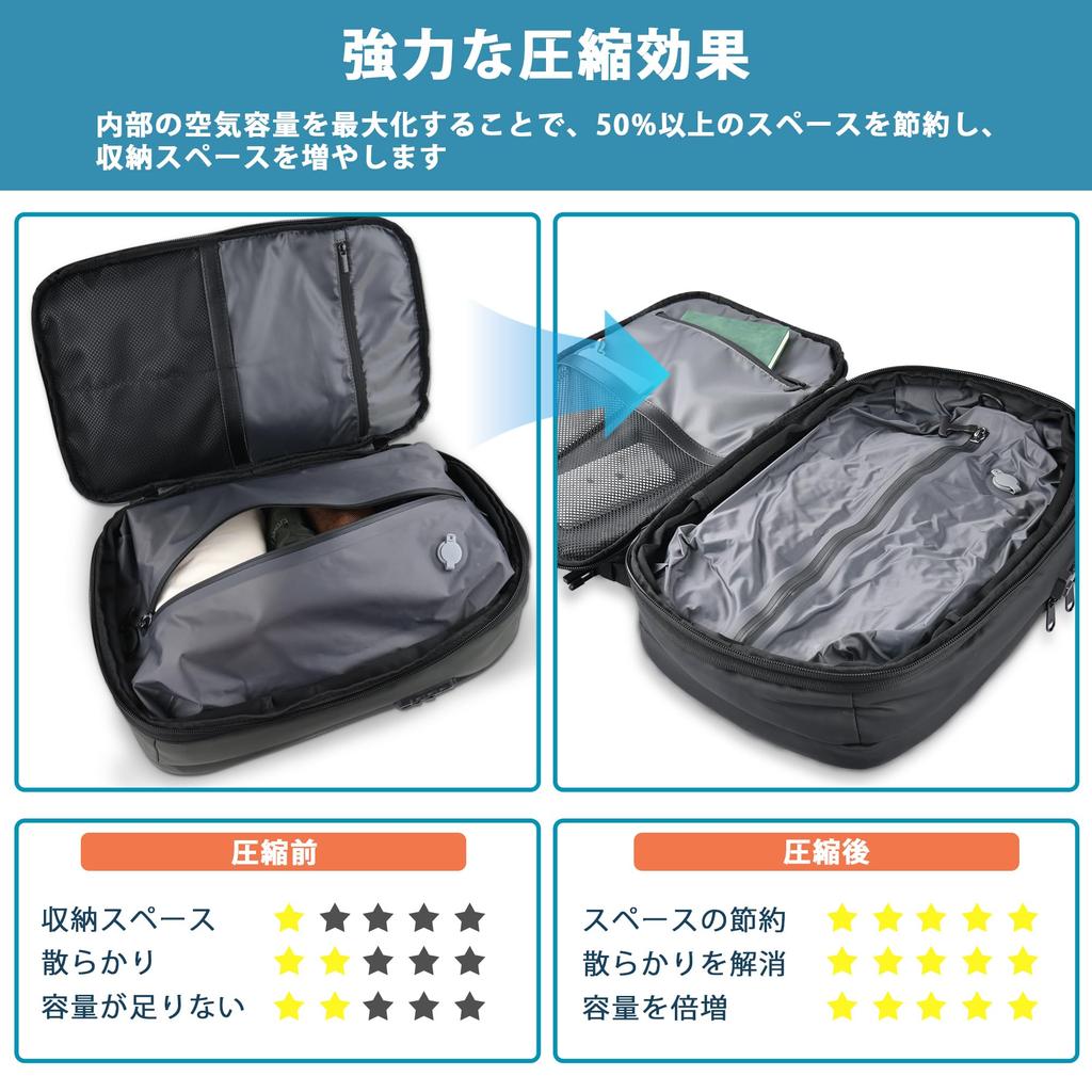 [travel Inspira] Vacuum Compression Backpack, TSA-Approved, Anti-Theft, 55L, with Pump, Business Travel Backpack, Large Capacity, Expandable,