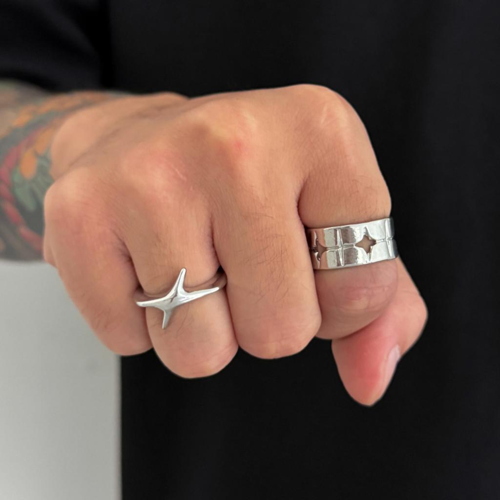 SHIXIN Lot de 2 Anneaux Ouverts Réglables Étoiles Irrégulières Hip Hop pour Hommes Anneau de Phalange Géométrique Creux Punk Bijoux de Rue Cadeaux
