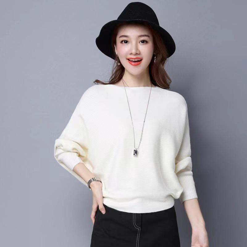 Spring Women's Loose-Fit Bat Sleeve One-Shoulder Sweater - Large Size, Long-Sleeved Top