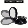 1pz Specchio da Viaggio Pieghevole Spazzola per Capelli Rotonda Pieghevole Tascabile Mini Pettine per Capelli Pettine Massaggianti per Capelli Compatto da Viaggio per Donne Ragazze