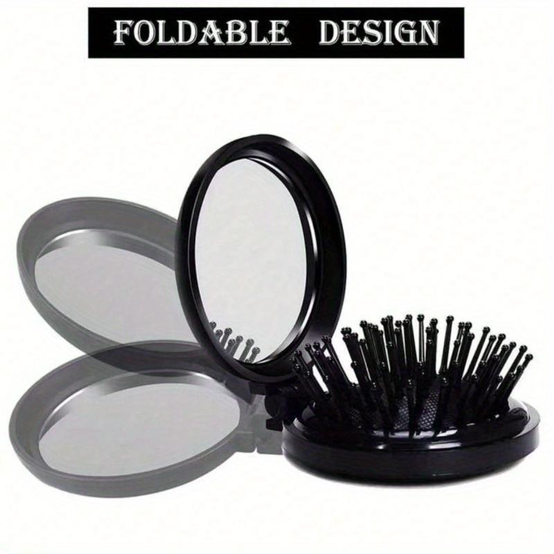 1pz Specchio da Viaggio Pieghevole Spazzola per Capelli Rotonda Pieghevole Tascabile Mini Pettine per Capelli Pettine Massaggianti per Capelli Compatto da Viaggio per Donne Ragazze