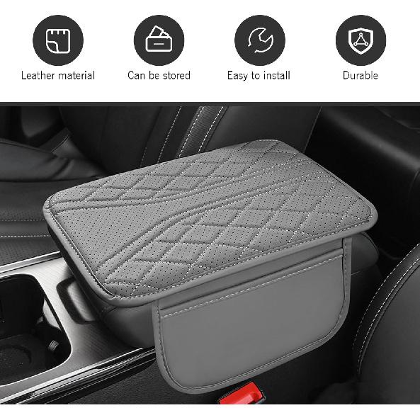 WZP Car Center Console Cover, Leather Arm Rest Cover with 2 Storage Bag, Console Cover for Car Storage Box Protector, Universal for Sedan SUV Truck