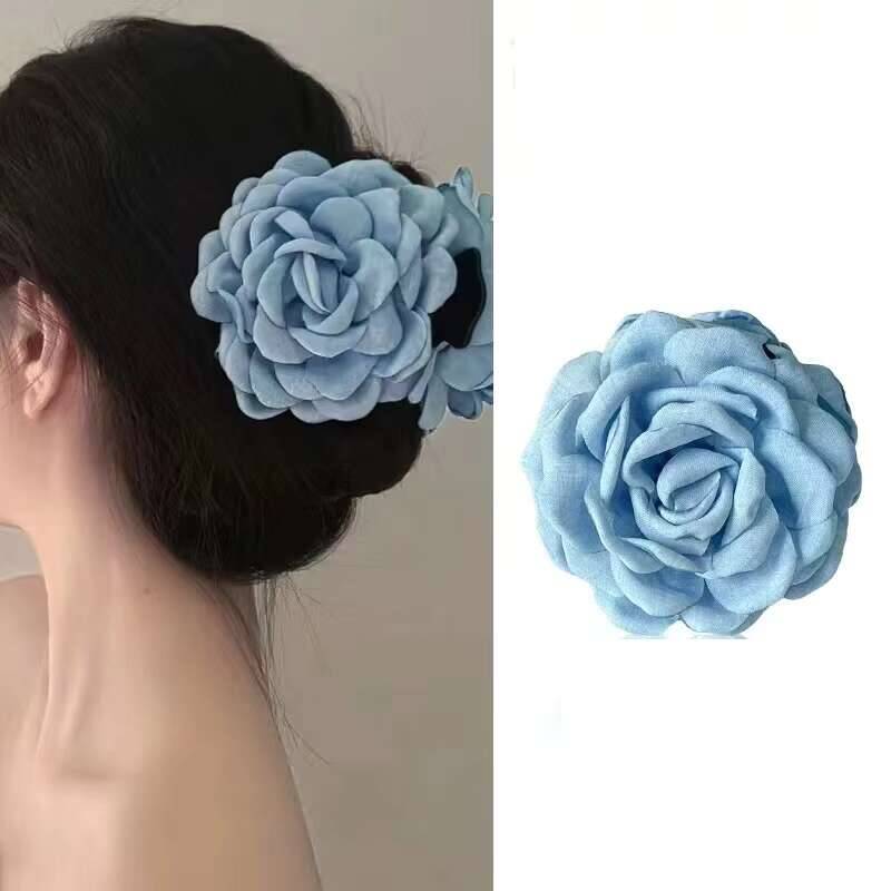 Fabric Rose Flower Large Size Claw Clips For Women Girls Clip Barrette Plastic Clamps Headwear Hair Accessories