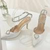 Fashion Bling Rhinestone Heart Design Brand Pumps Women Sexy Pointed Toe Ankle Strap High Heeled Sandals Elegant Satin Zapatos De Mujer