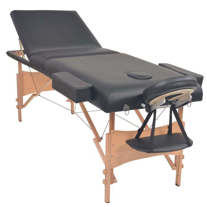VidaXL Table de massage pliable et tabouret 10 cm d'épaisseur Noir 110157