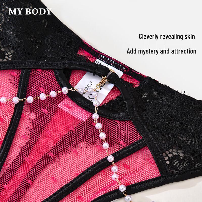 Mybody Women's Sexy Lace Mesh Thong with Detachable Bead Chain