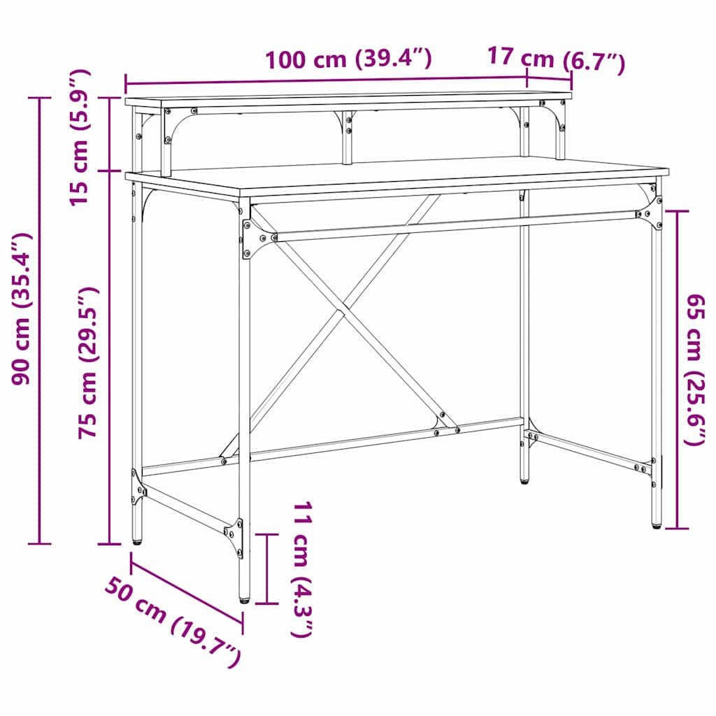Desk Black Oak Effect 100 x 50 x 90 cm