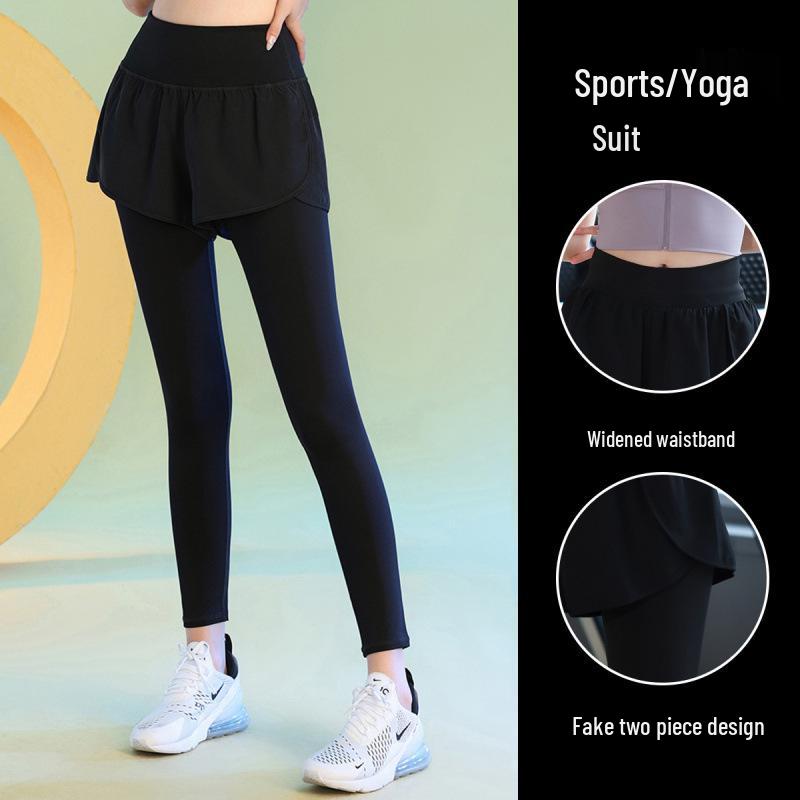 Women's Fleece-Lined Butt-Lifting Yoga Pants, Fake Two-Piece, Quick-Drying, Slimming, Perfect for Running and Tennis.