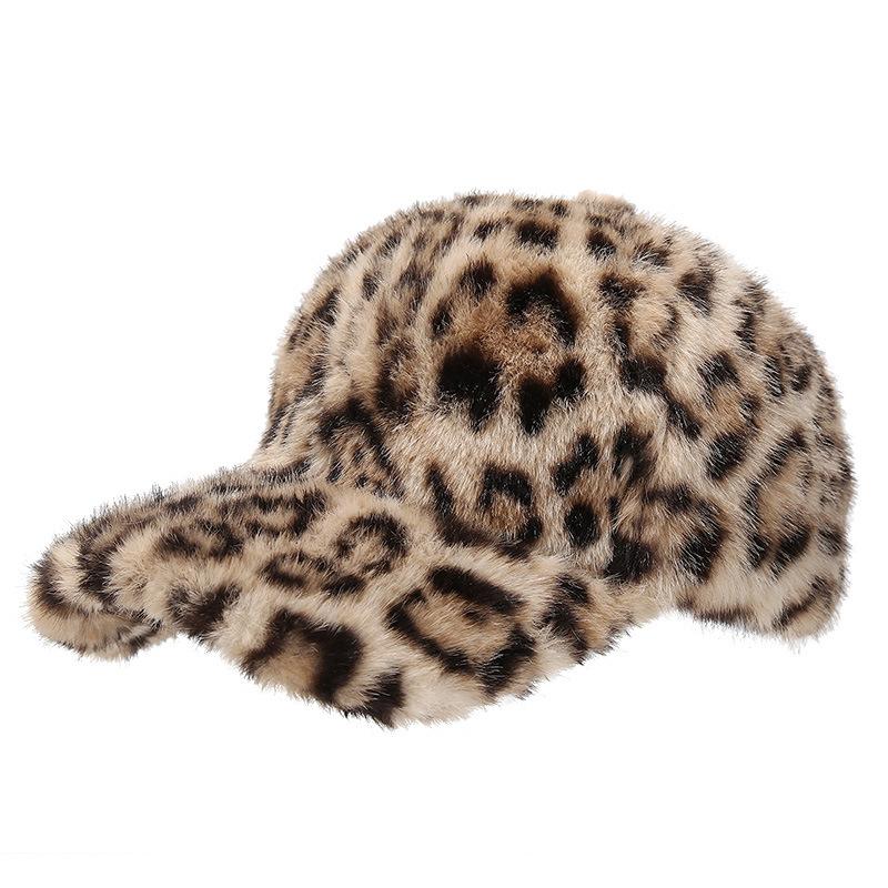 Leopardenmuster Baseballkappe Damen Plüsch Kunstpelz Warm halten Winter Damenkappe Outdoor Vintage Snapback Hüte für Damen