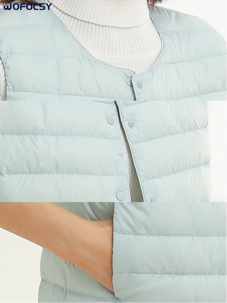 WOFOCSY Ultralight Down Vest with or Crew Lightweight and Includes Storage SY135 Women's V-Neck Neck, Warm, Pouch, (JP, Alphabet, XL, Pink)