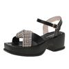 Thick soled sandals for women 2025 spring/summer new Korean version checkered color blocked thick heel square toe sandals