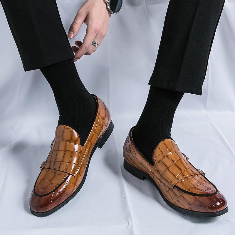 Large Size Monk Shoes Double-spliced Loafers 38-48 Size Loafers Men's Leather Shoes Wedding Shoes Korean Version Shoes