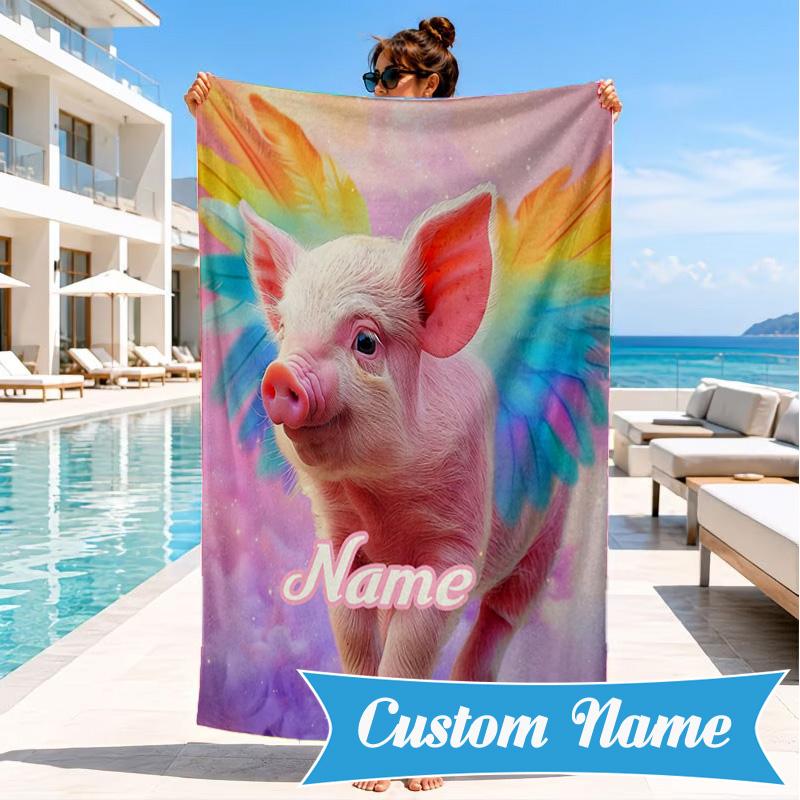 Custom Name Pig Bubbles Beach Towel Microfiber Beach Towel, Lightweight and Quick-Dry, for Summer Travel, Swimming Pool Gift