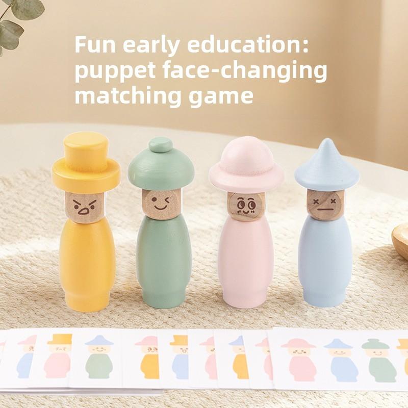 Montessori Wooden Building Blocks With Facial Expression Matching For Toddler Cognitive Development