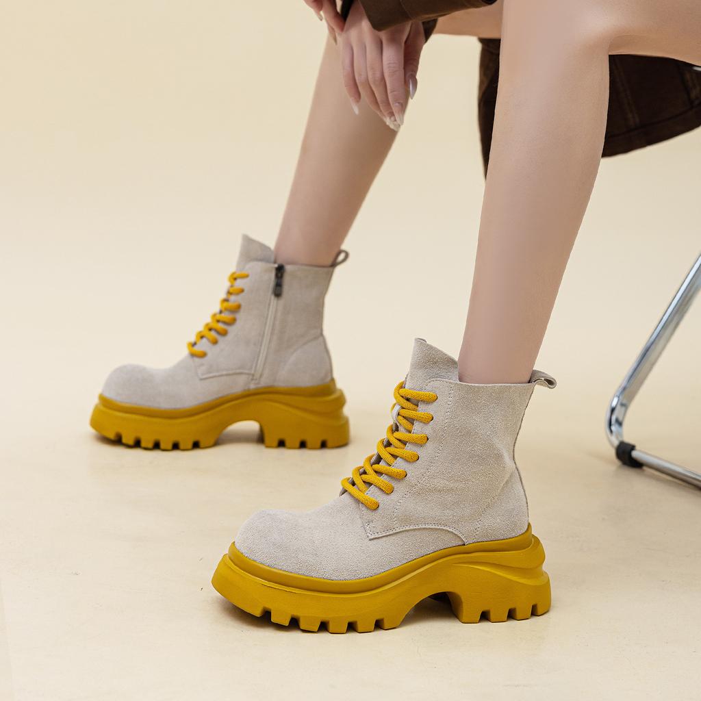 Martin boots new leather thick-soled cm heightened super lightweight rhubarb boots