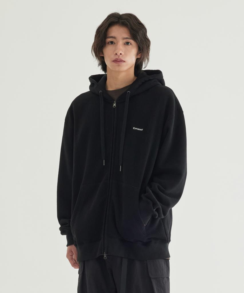 COVERNAT Small Logo Fleece Zip-Up Hoodie Black
