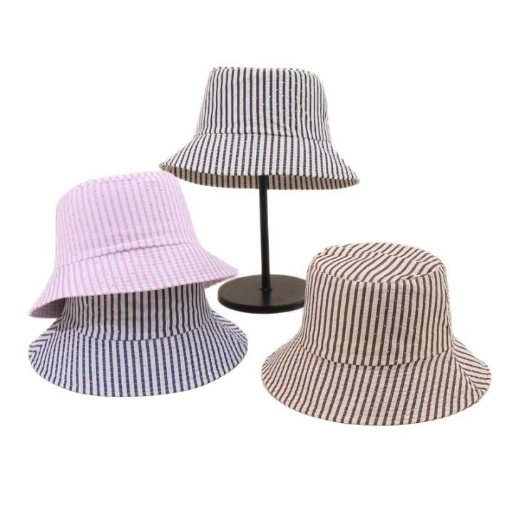 Spring and Autumn Water Diamond bucket hat Striped color matching hat Women's outdoor leisure bucket hat Shade basin hat