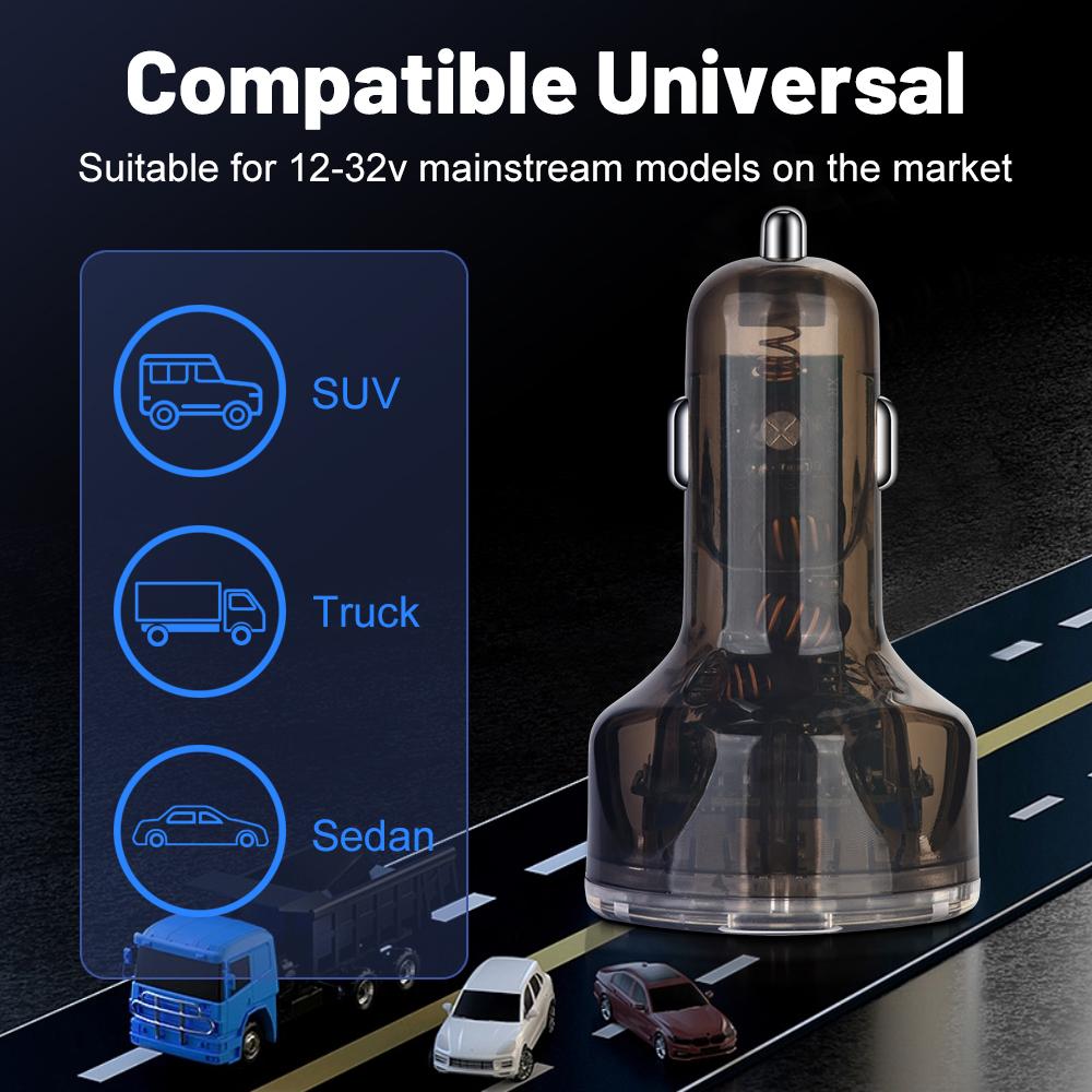 65W USB Car Charger with Digital Display PD Fast Charging 5 Ports Car Charger For Xiaomi iPhone 15 Samsung Quick Charge Adapter