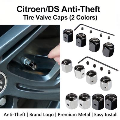 DS Wheel Stem Covers Anti-Theft Tire Valve Caps With Locking Tool For Citroen C3 C4 C5 DS 3 4 5 7 Exterior Accessories