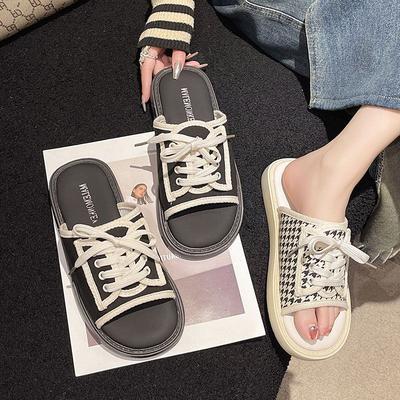 Hausschuhe Damen Sommer Oberbekleidung neue vielseitige Schuhe Kinder ins trendige Damenschuhe faule Canvas Plateau Sandalen