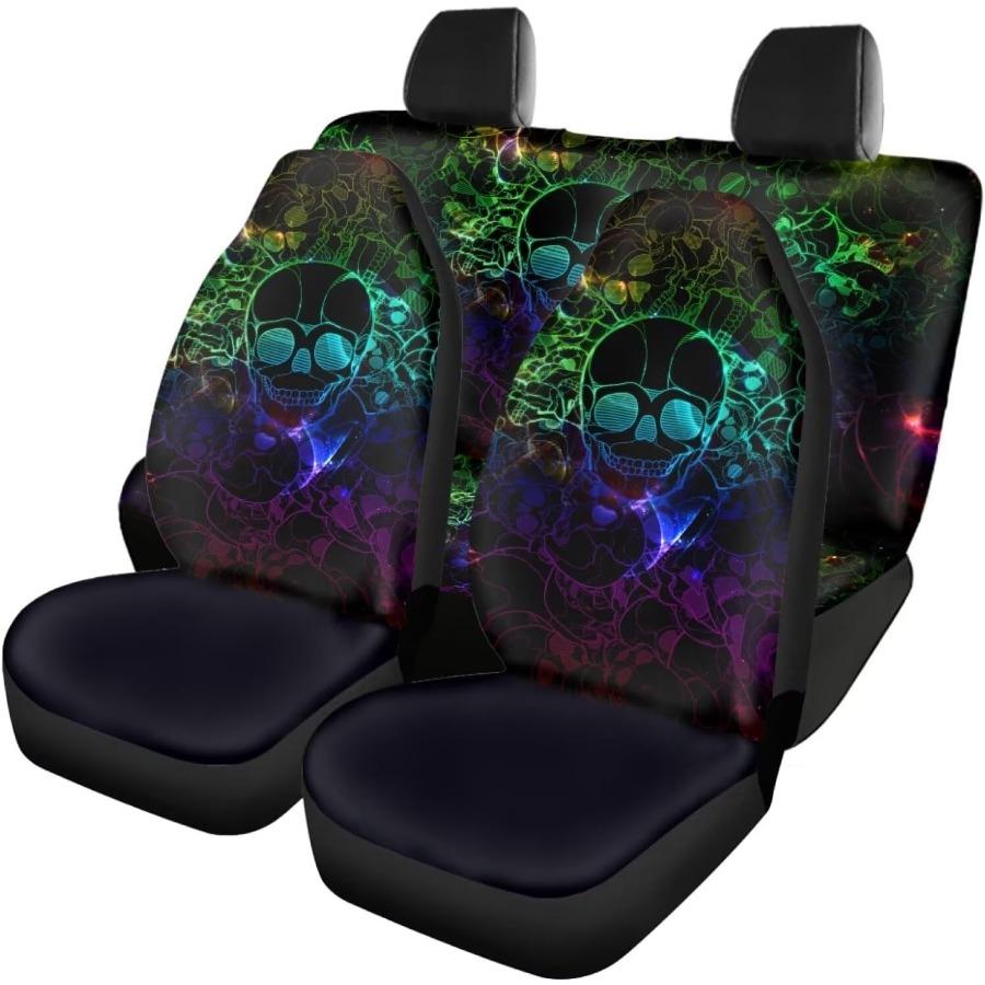 Full Set Skull Car Seat Covers for Sedan SUV with Front Rear Backrest and Rear Bottom Bench Cover Universal Vehicle Seat Protec