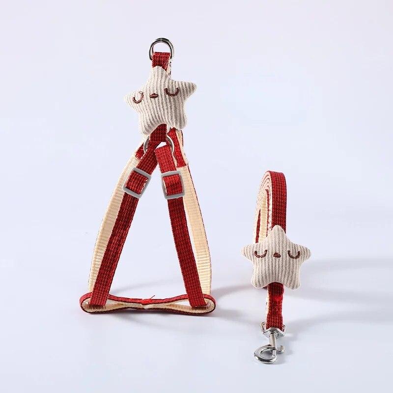 Dog Leash and Collar Set Cute Starfish Puppy Kitten Harness Striped Cotton Halter 4 Color for Little Dogs Leads Cat Accessories