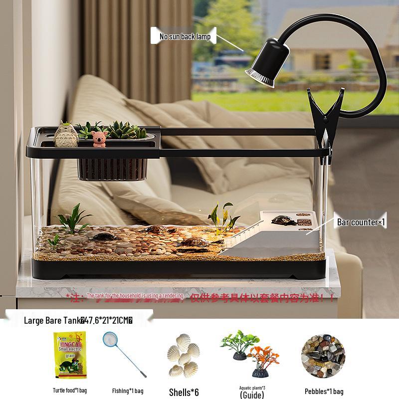 Premium Turtle Tank with Ecological Design, Sunning and Climbing Platforms, Desktop-Friendly with Lid, Also Suitable for Goldfish