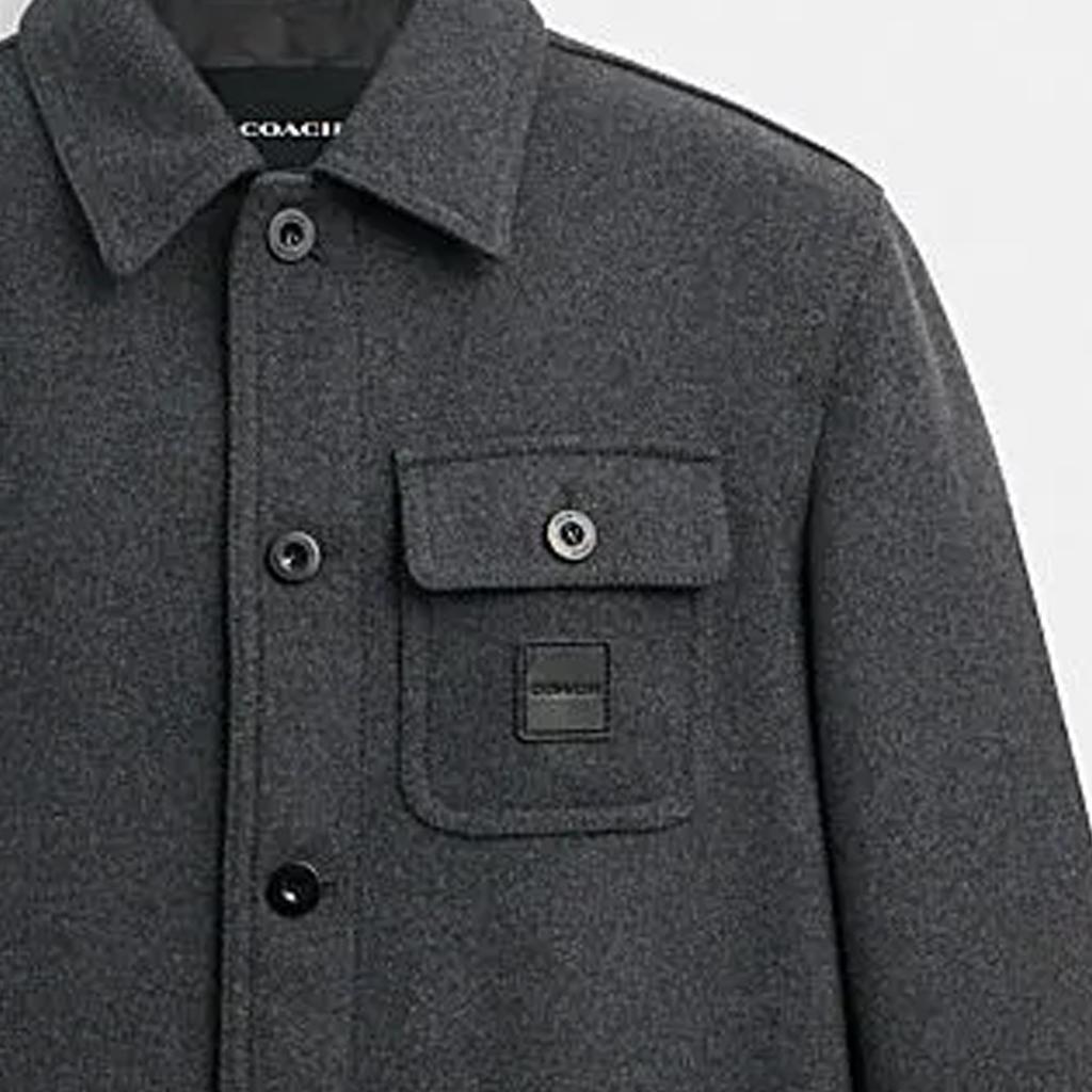Coach Solid Color Lapel Single-Breasted Pocket Long Sleeve Jacket Men jackets Charcoal CN942-CHR