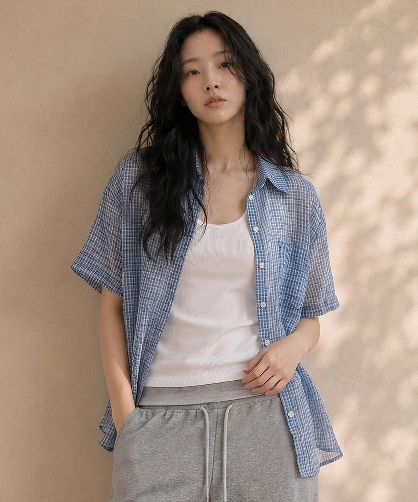 TOPGIRL Summer Check Roll-Up Half Shirt_T611Tp180