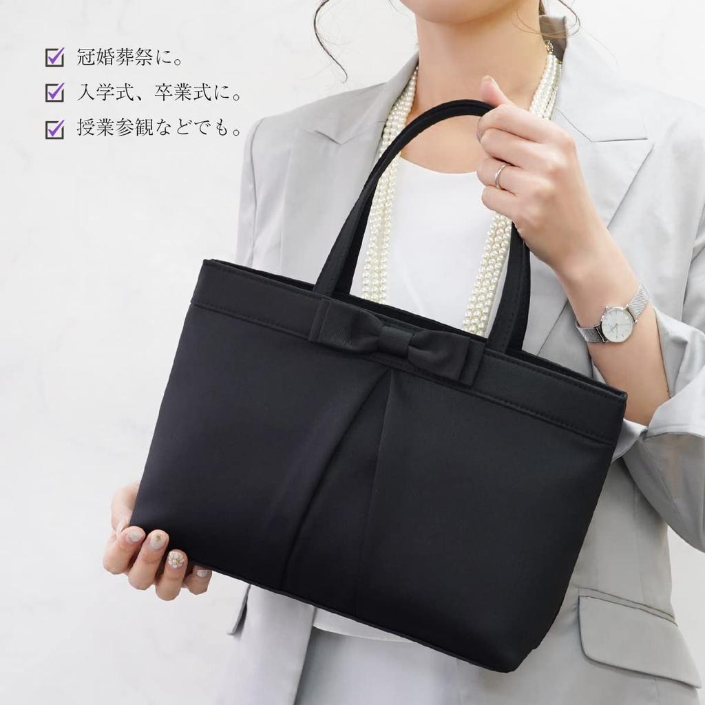 Plex Formal Tote Bag with Ribbon Design, A5 Size, Black, for Weddings, Funerals, School, and Special Occasions