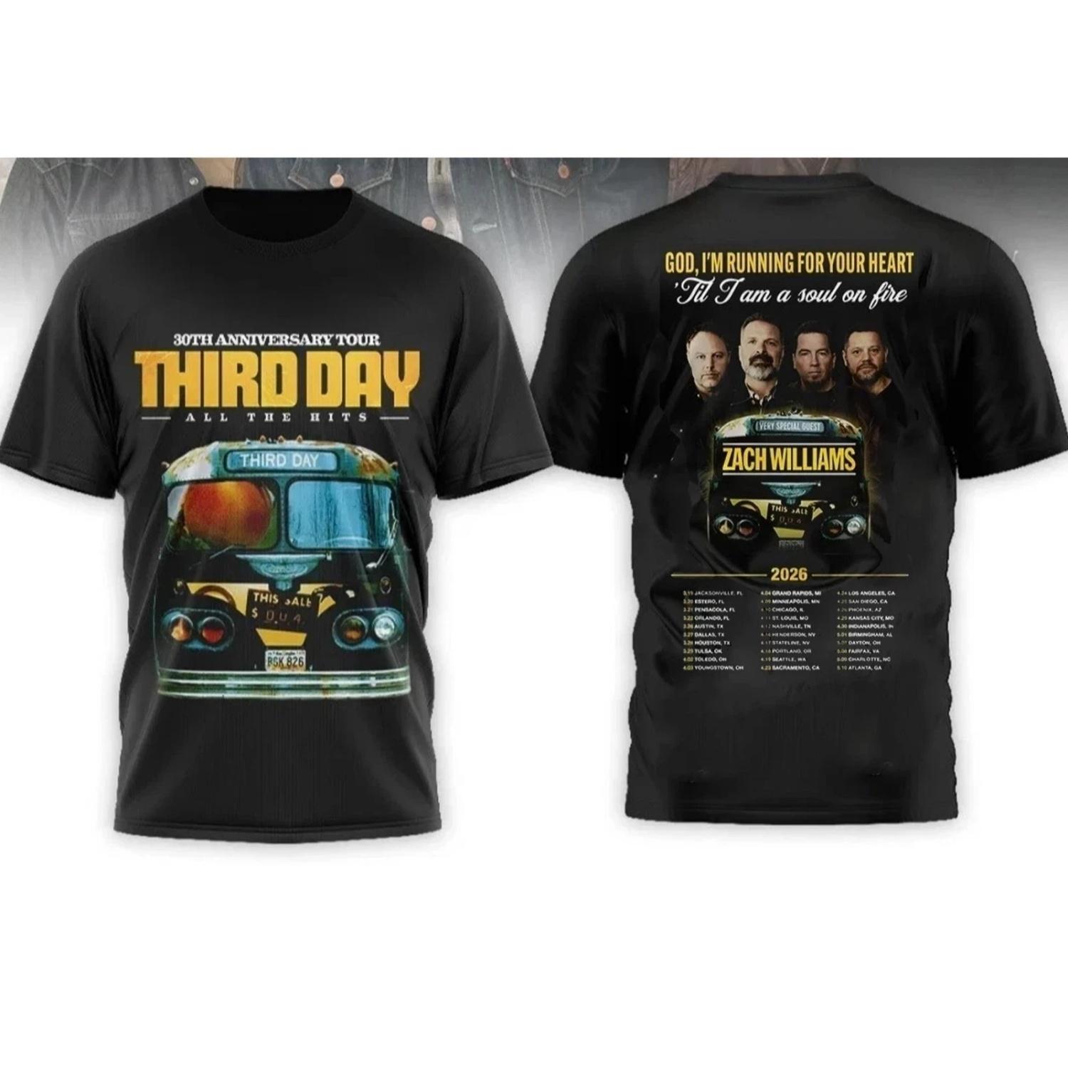 Third Day 30th Anniversary Tour 2026 Commemorative T-shirt Daily Outdoor Retro Male and Female Fan Printed T-shirt S чёрный