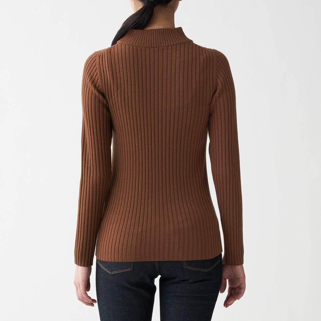 MUJI Thick Ribbed High Neck Washable Sweater That Reduces Neck Irritation XS Brick 44180334 Women's