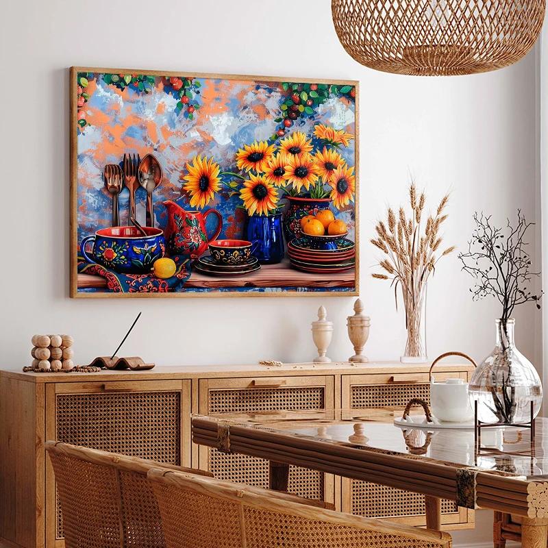 Nordic Traditional Farmhouse Kitchen Still Life Cactus Poster Colorful Landscape Canvas Paintings Wall Art Pictures Home Decor