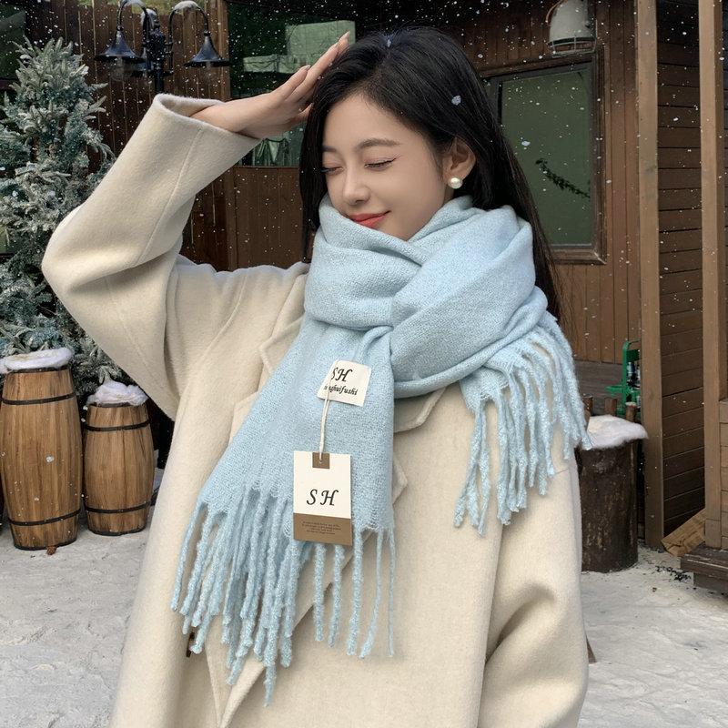 New Korean version imitation cashmere scarf women's four-season versatile warm sunshade warp knitted brown/burgundy/black/camel
