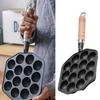 Oktopus-Fleischbällchen-Formhersteller Leicht zu reinigen 14 Löcher Takoyaki-Grillpfanne Gusseisen Verdickt Abnehmbarer Griff für die Küche