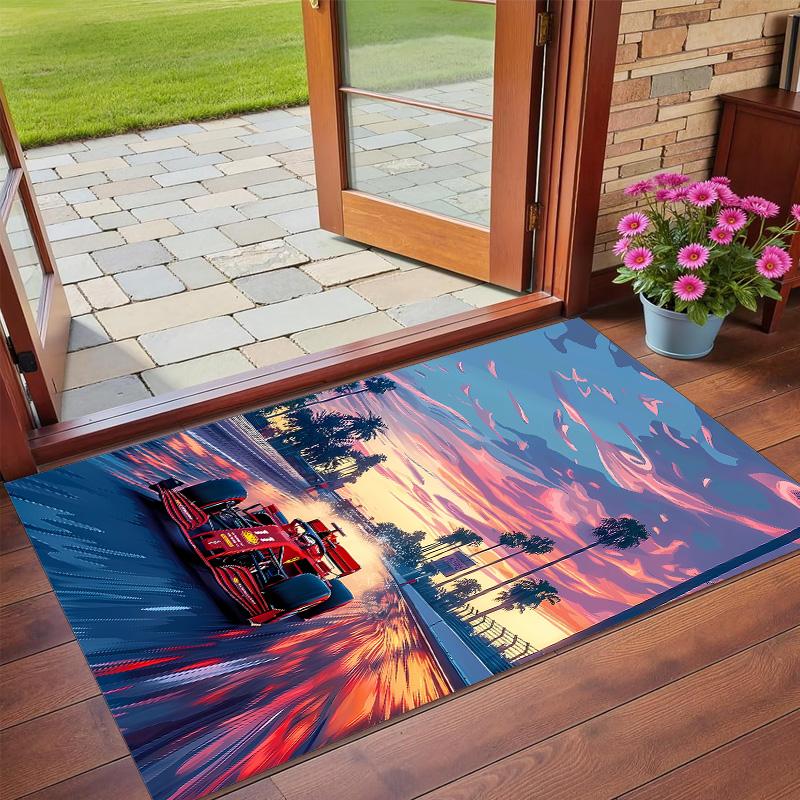 Anti‑Slip Crystal Velvet Floor Rug, Scuderia Ferrari Design Carpet for Indoor Living Bedroom Home Decoration