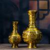 Chinese Style Creative Copper Vases Ornament, Home Living Room Desktop Decorations, Metal Crafts Brass Fortune Pattern Vase, 1Pc