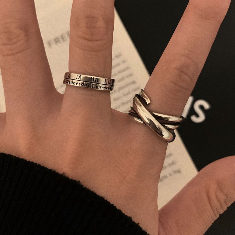 Hip-hop Width Letter Couple Ring Female Finger Ring Korean Style Ring Opening Adjustable Ring