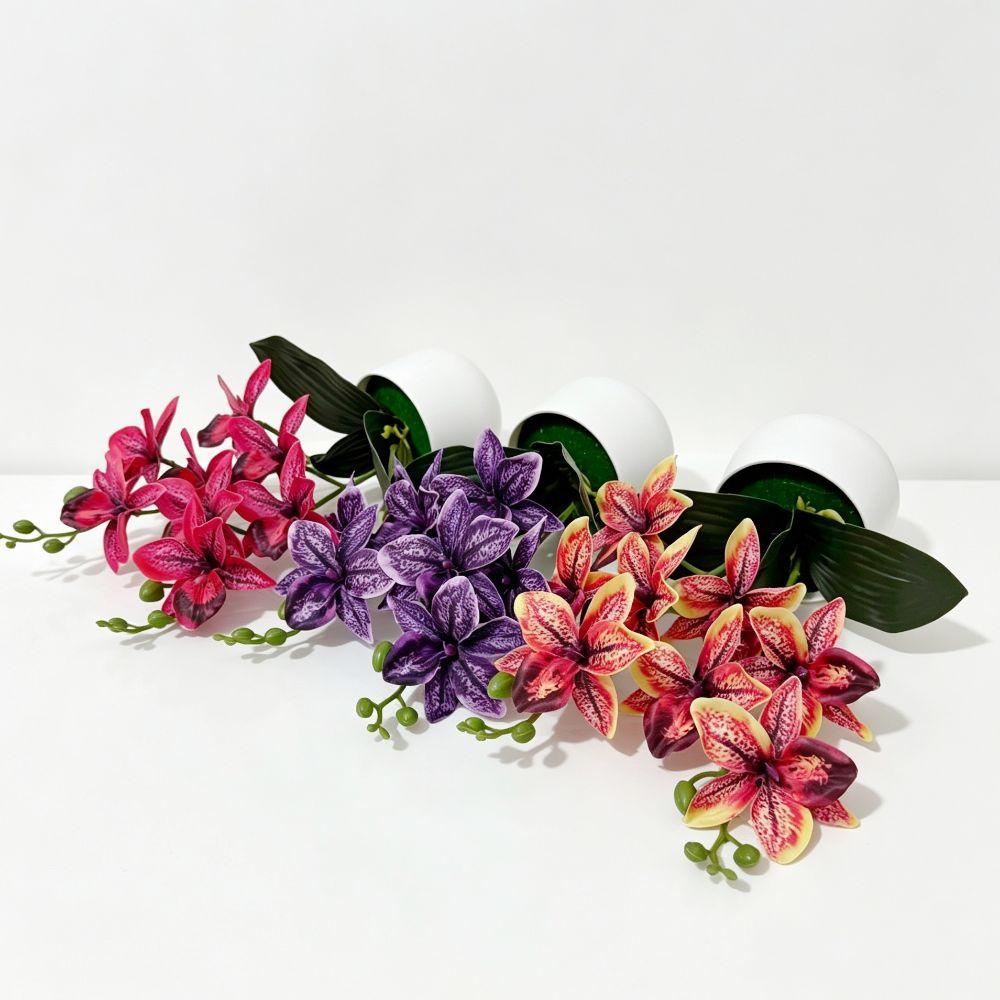 Multicolor Simulation Cymbidium Bonsai With Flowerpot Simulated Orchid Plant Indoor Outdoor