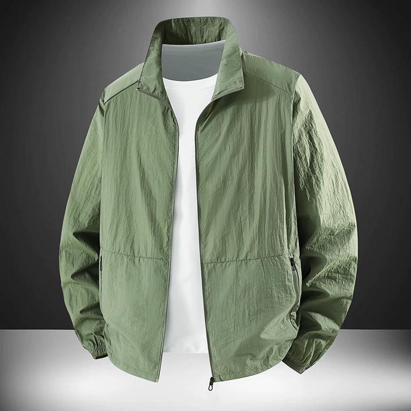 Men's Lightweight Stand Collar Windbreaker - Casual Zip-Up Jacket